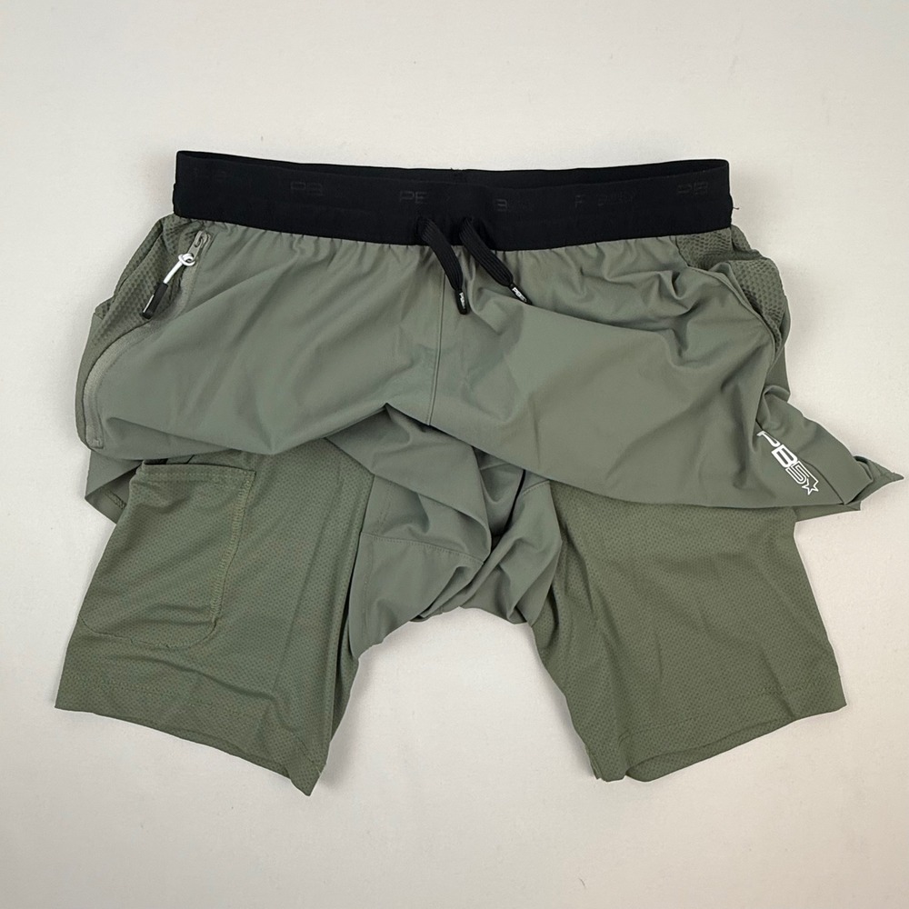 PB5Star Mens Olive Green 2-in-1 Athletic Training Shorts Size Large Pickleball - Picture 4 of 9